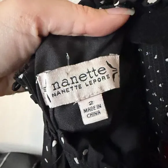 Nanette Lepore Black White Polka Dot Smocked Midi Dress Size 2 - Picture 4 of 5